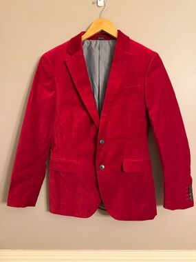 NWOT JF J.Ferrar Red Velvet Blazer Slim Fit Suit Jacket Sport Coat 36S